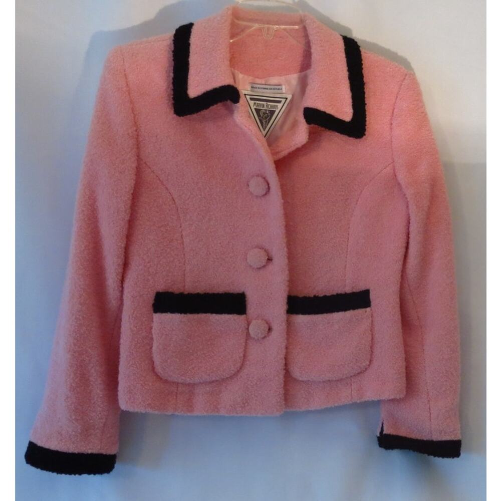 Marvin Richards Wool Short Teddy Jacket Size 4P Pink Black Cozy Retro Vintage